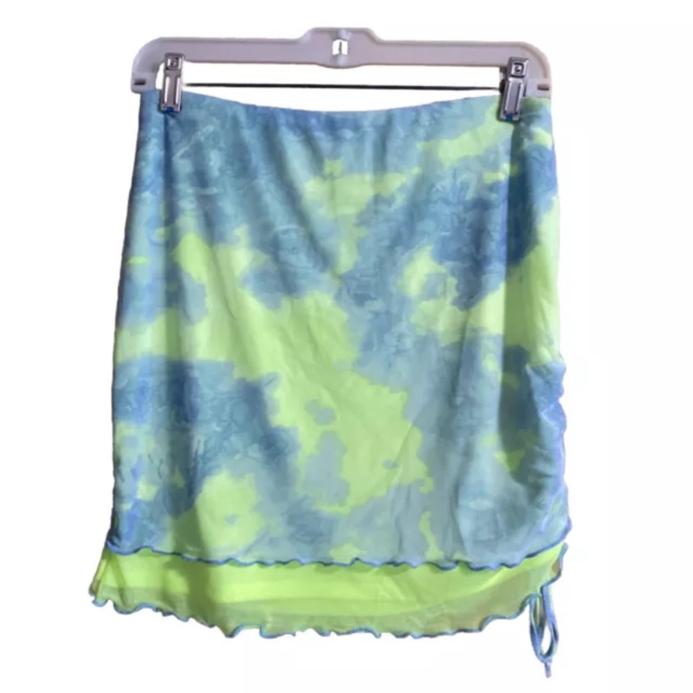 NEW Wild Fable Mesh Side Ruched Mini Skirt Neon Green Sz Medium Layered NWOT